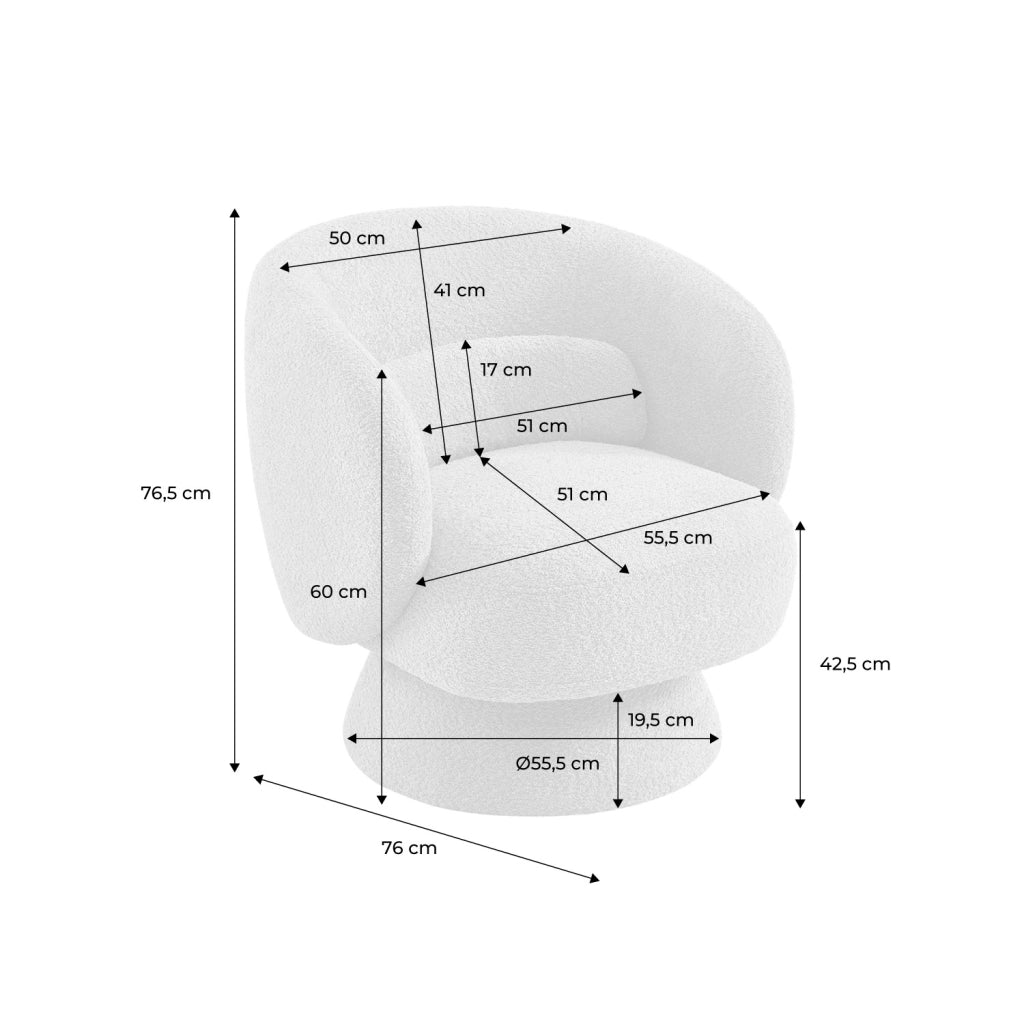 Poltrona girevole 360° tessuto testurizzato, crema