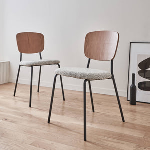 Set di 2 sedie bouclé struttura in legno con gambe in metallo, bianco