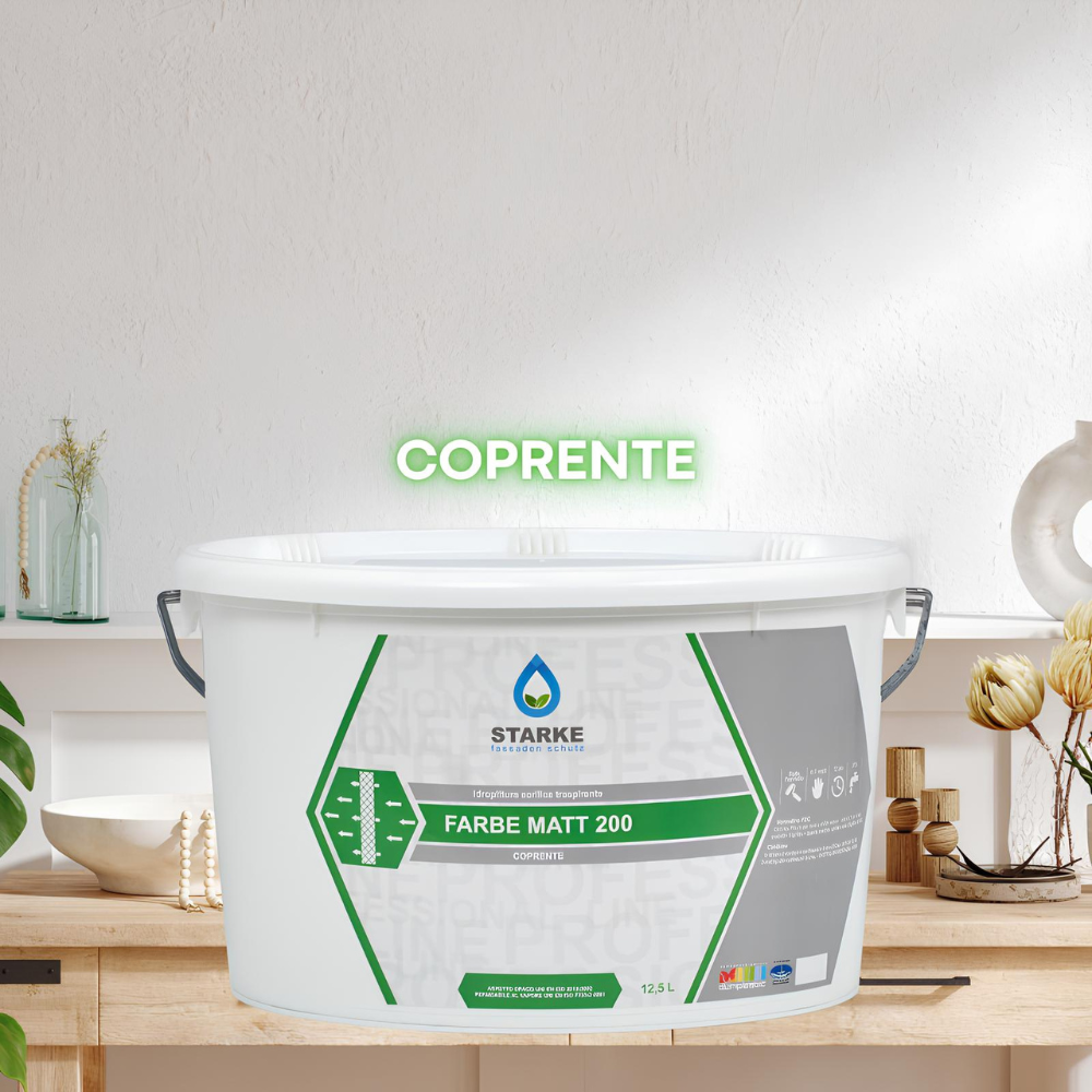 Farbe matt 200 pittura acrilica coprente traspirante bassa lavabilità interni *** formato 12.5 lt, confezione 1