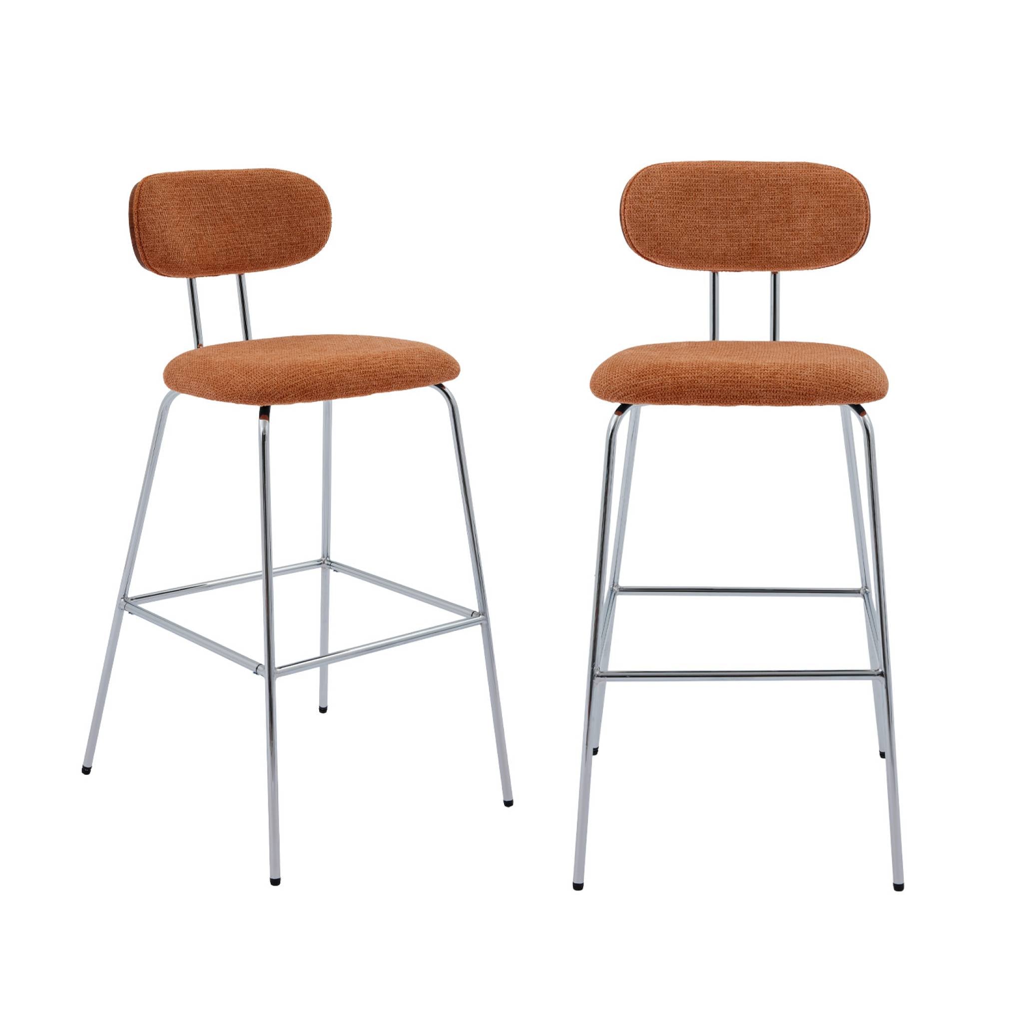 Set di 2 sgabelli da bar legno tinto noce e tessuto idrorepellente