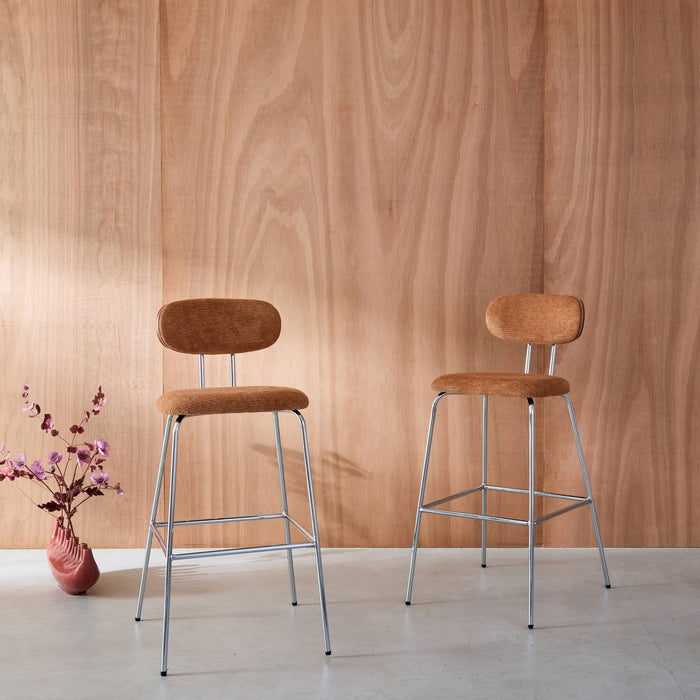 Set di 2 sgabelli da bar legno tinto noce e tessuto idrorepellente