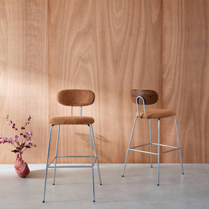 Set di 2 sgabelli da bar legno tinto noce e tessuto idrorepellente