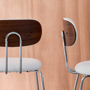 Set di 2 sedie decorative legno curvato tinto noce e tessuto