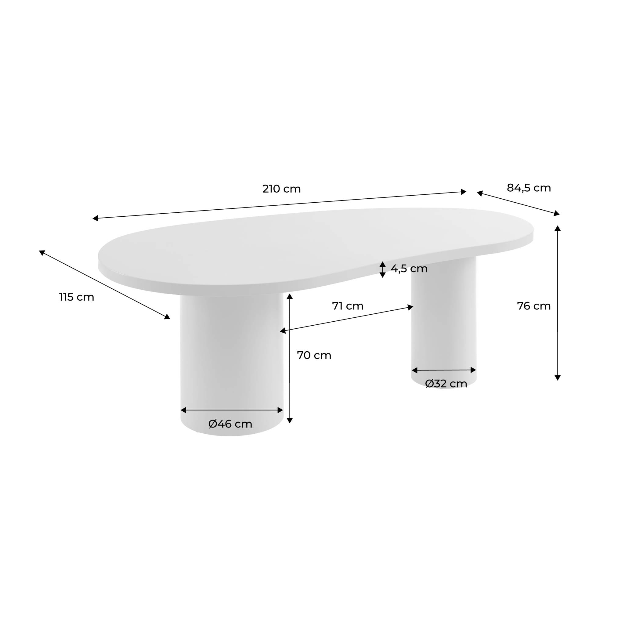 Tavolo da pranzo in legno d'hevea 8 posti, 210cm, grigio chiaro