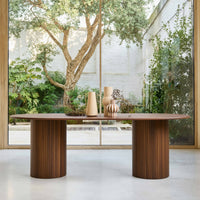 Tavolo da pranzo ovale in legno di hevea e impiallacciatura di rovere