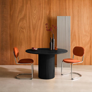 Tavolo da pranzo rotondo legno di hevea e impiallacciatura di quercia