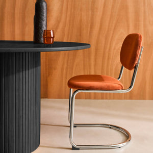 Tavolo da pranzo rotondo legno di hevea e impiallacciatura di quercia