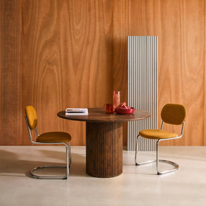 Tavolo da pranzo rotondo legno di hevea e impiallacciatura di quercia