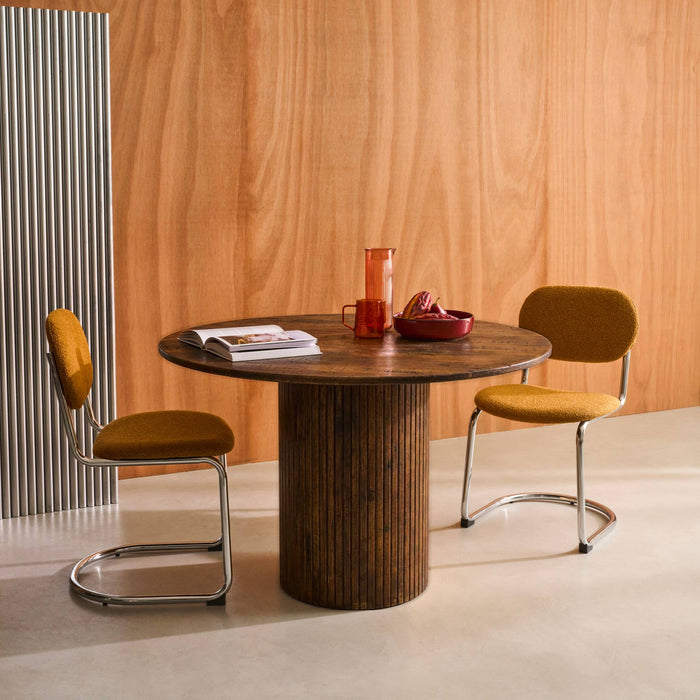 Tavolo da pranzo rotondo legno di hevea e impiallacciatura di quercia