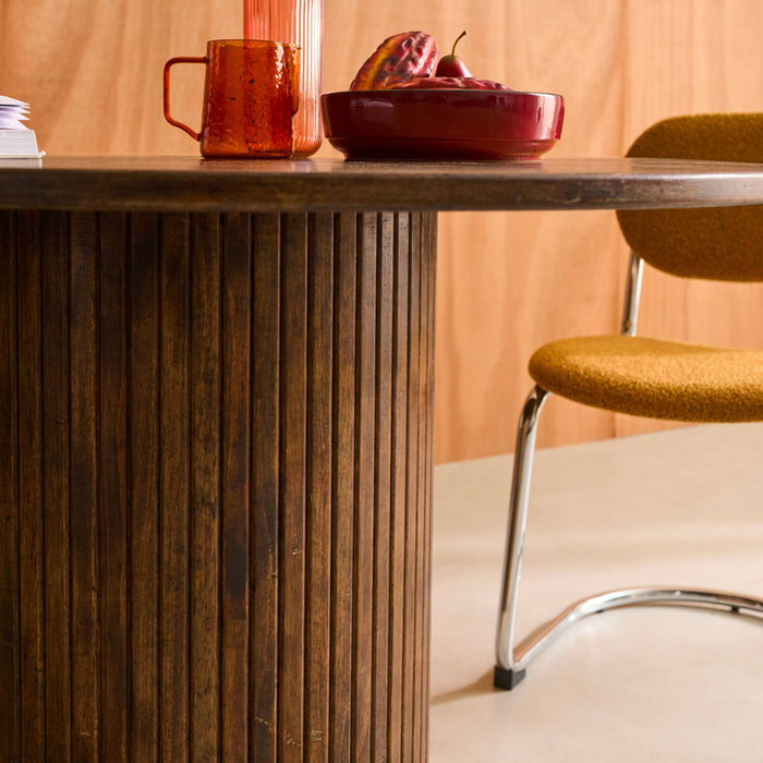 Tavolo da pranzo rotondo legno di hevea e impiallacciatura di quercia