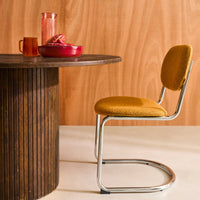 Tavolo da pranzo rotondo legno di hevea e impiallacciatura di quercia