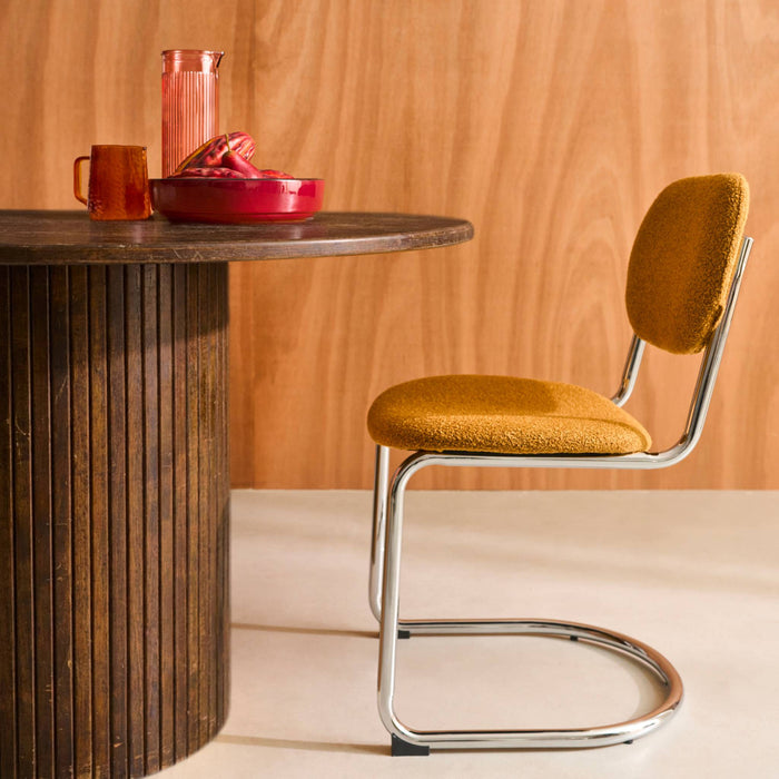 Tavolo da pranzo rotondo legno di hevea e impiallacciatura di quercia