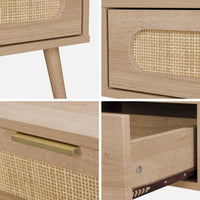 Tavolino scandinavo in canna intrecciata, 1 cassetto, marrone naturale