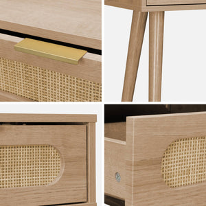 Consolle scandinava in canna e legno, 100cm, marrone naturale