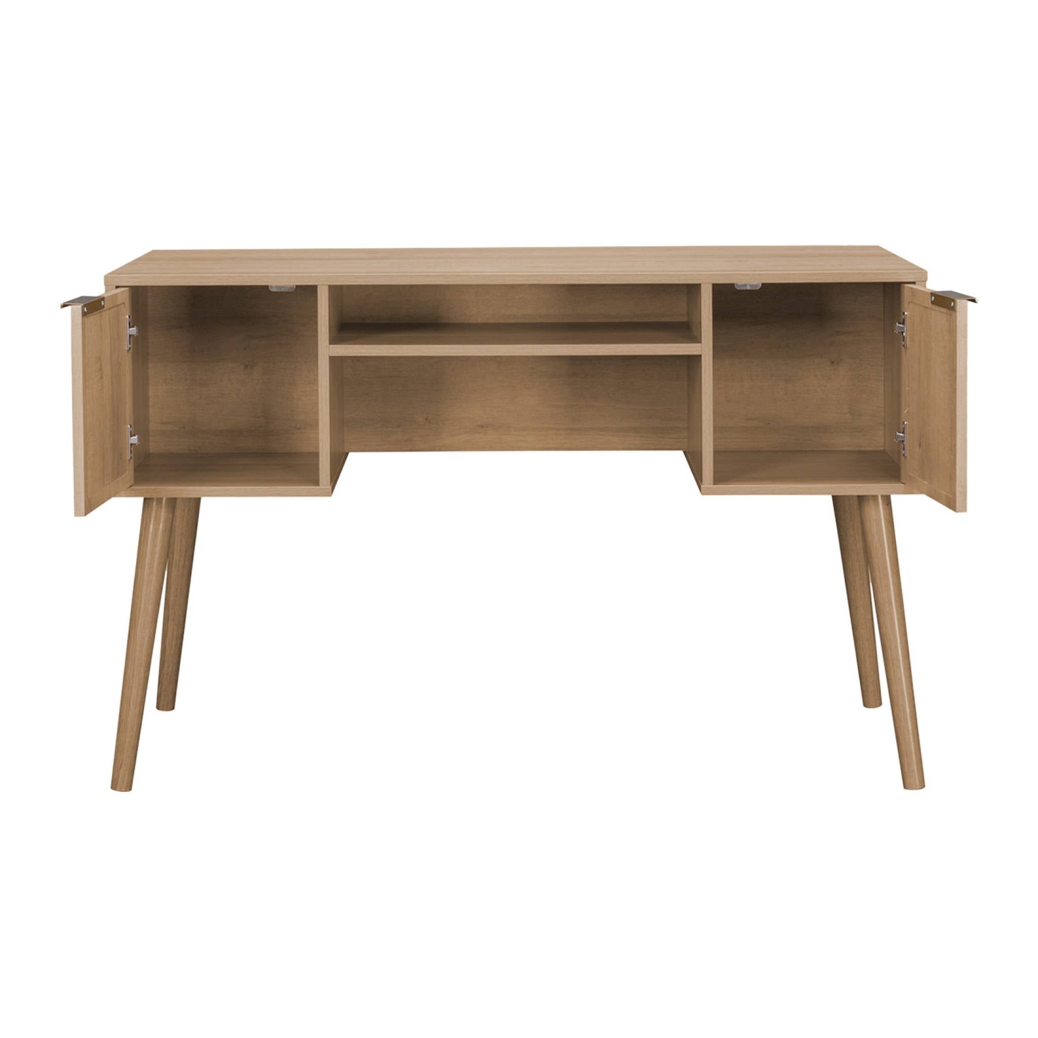 Scrivania effetto legno e cannage 2 cassetti, marrone naturale