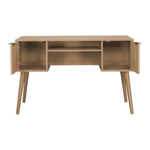 Scrivania effetto legno e cannage 2 cassetti, marrone naturale