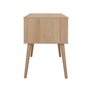 Scrivania effetto legno e cannage 2 cassetti, marrone naturale