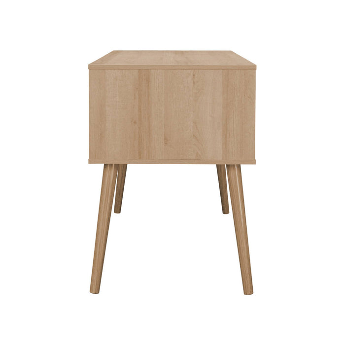 Scrivania effetto legno e cannage 2 cassetti, marrone naturale