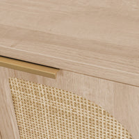 Scrivania effetto legno e cannage 2 cassetti, marrone naturale