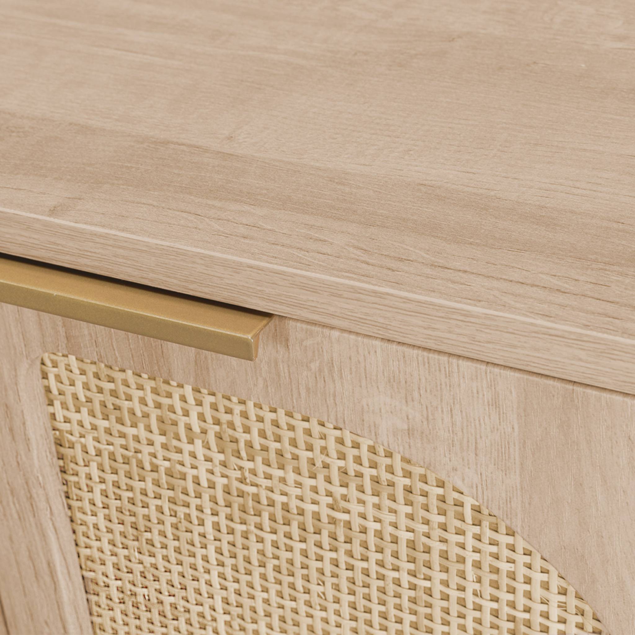 Scrivania effetto legno e cannage 2 cassetti, marrone naturale