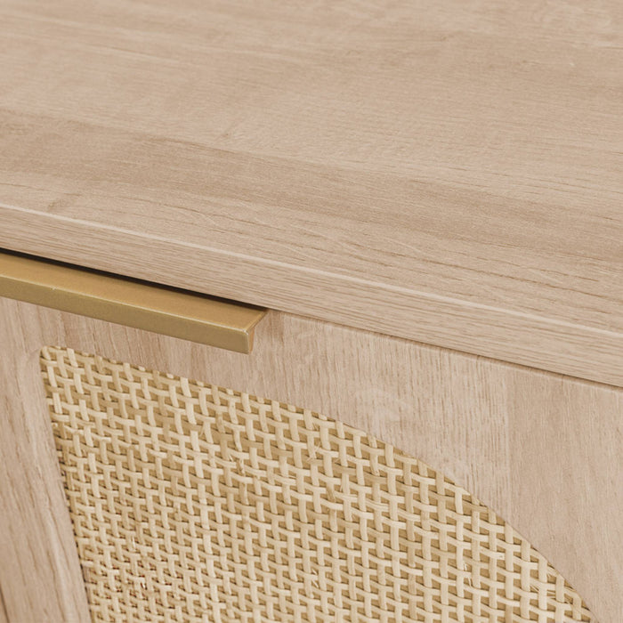 Scrivania effetto legno e cannage 2 cassetti, marrone naturale