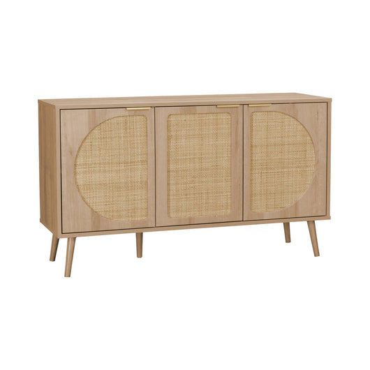 Credenza scandinava con decoro in legno e canna, 120cm, marrone