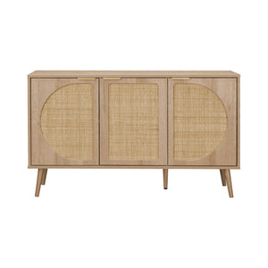 Credenza scandinava con decoro in legno e canna, 120cm, marrone