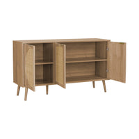 Credenza scandinava con decoro in legno e canna, 120cm, marrone