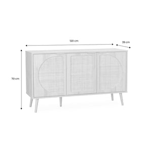 Credenza scandinava con decoro in legno e canna, 120cm, marrone