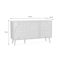 Credenza scandinava con decoro in legno e canna, 120cm, marrone
