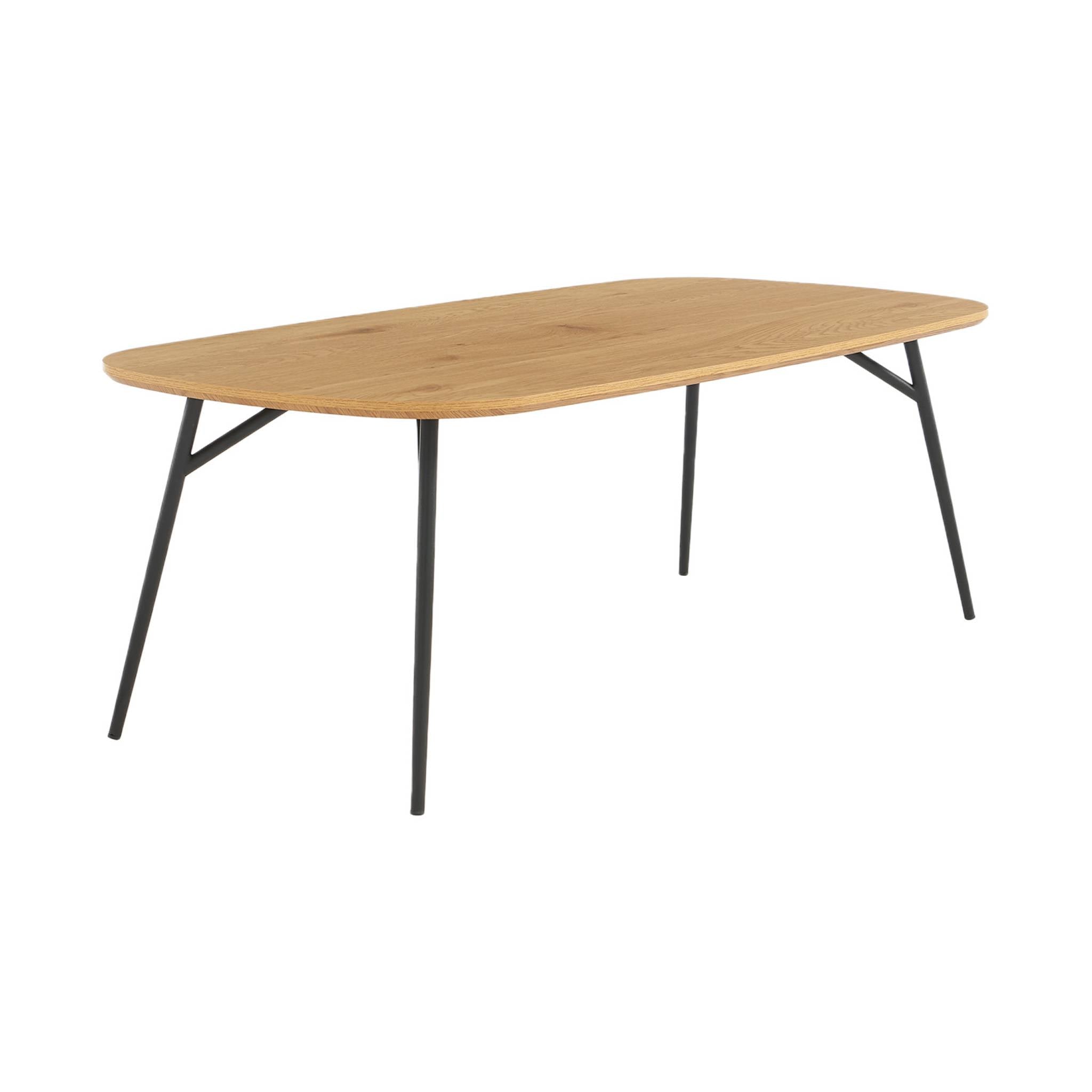 Tavolino rettangolare effetto rovere con gambe in metallo nero,