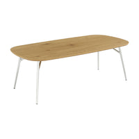 Tavolino rettangolare con gambe cromate e decorazioni in legno,