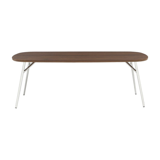 Tavolino rettangolare con gambe cromate e decorazioni in legno,