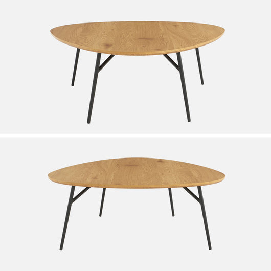 Tavolino ovale con gambe in metallo nero e effetto rovere, quercia