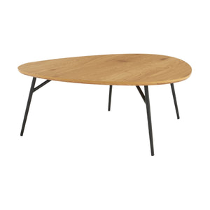 Tavolino ovale con gambe in metallo nero e effetto rovere, quercia