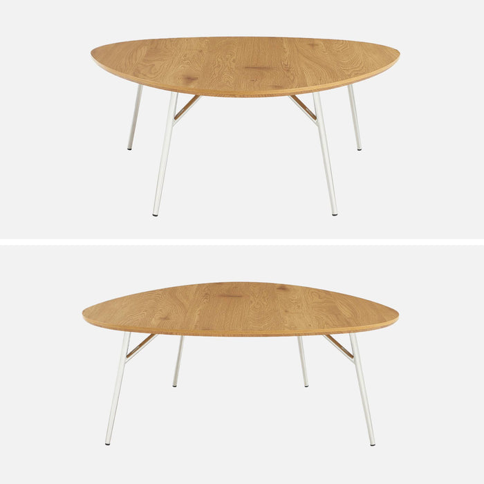 Tavolino ovale con gambe cromate e effetto legno, quercia