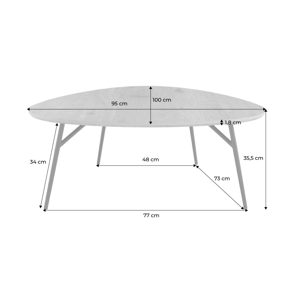 Tavolino ovale con gambe cromate e effetto legno, marrone