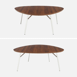 Tavolino ovale con gambe cromate e effetto legno, marrone