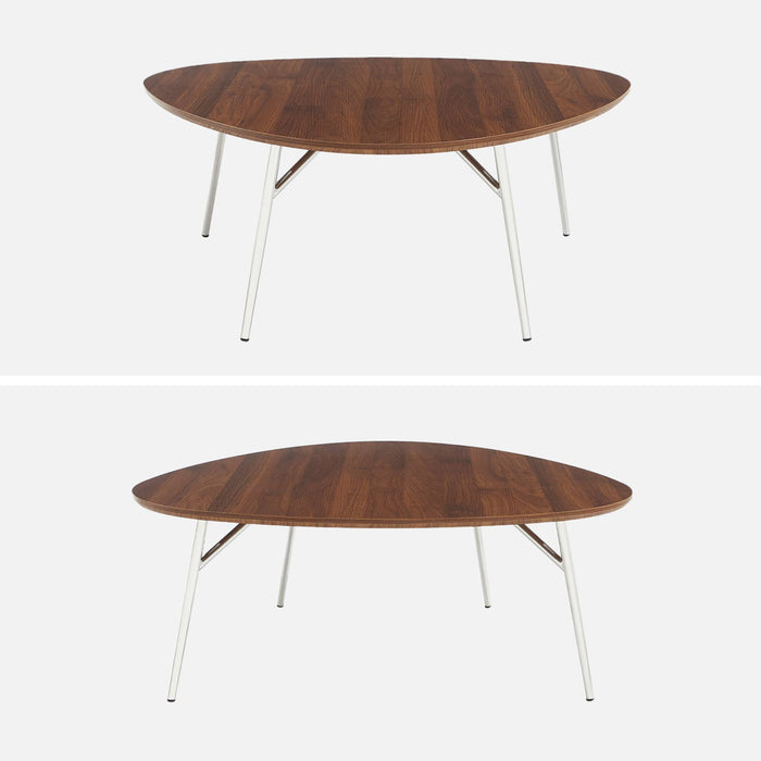 Tavolino ovale con gambe cromate e effetto legno, marrone
