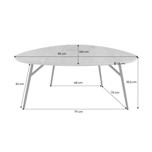Tavolino ovale con gambe cromate e effetto legno, quercia