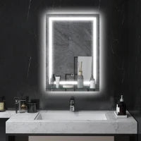 kleankin Specchio per Bagno a Luci LED a 3 Colori Regolabili con Mensola in Vetro, 50x12x70 cm, Argento