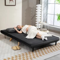 Divano Letto a Due Posti, Divano Letto, Divano Trasformabile in Letto, Schienale Regolabile, Rivestimento in Tessuto, Telaio in Metallo, Grigio