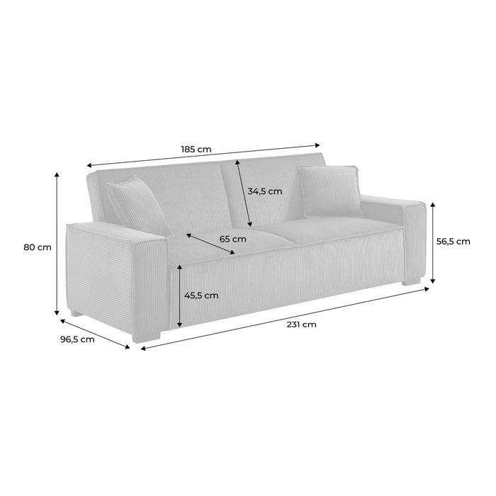 Divano letto a 3 posti in velluto a coste, beige