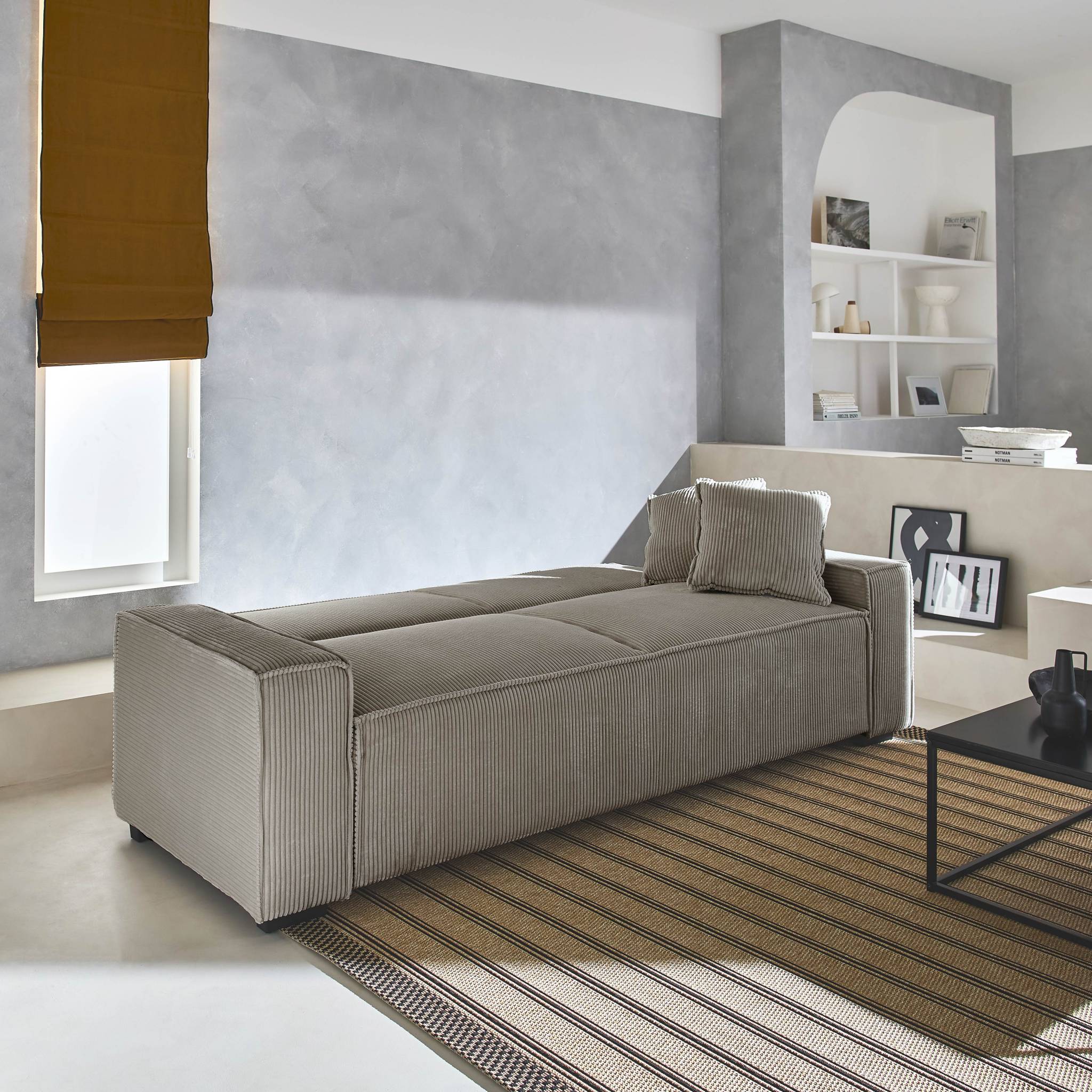 Divano letto a 3 posti in velluto a coste, beige