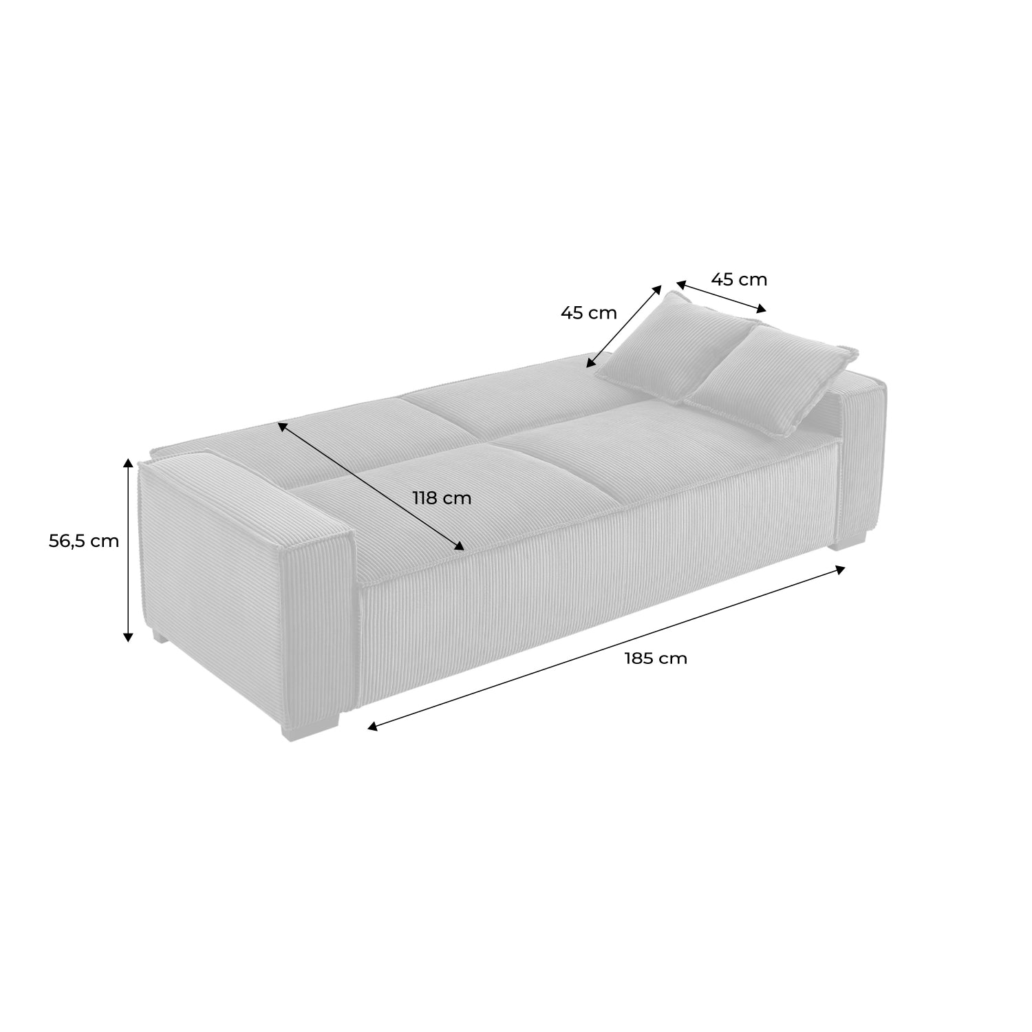 Divano letto a 3 posti in velluto a coste, beige