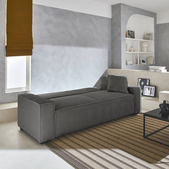 Divano letto a 3 posti in velluto a coste, grigio scuro