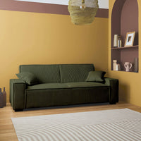 Divano letto a 3 posti in velluto a coste, kaki