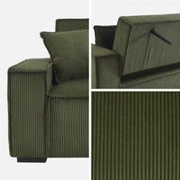 Divano letto a 3 posti in velluto a coste, kaki