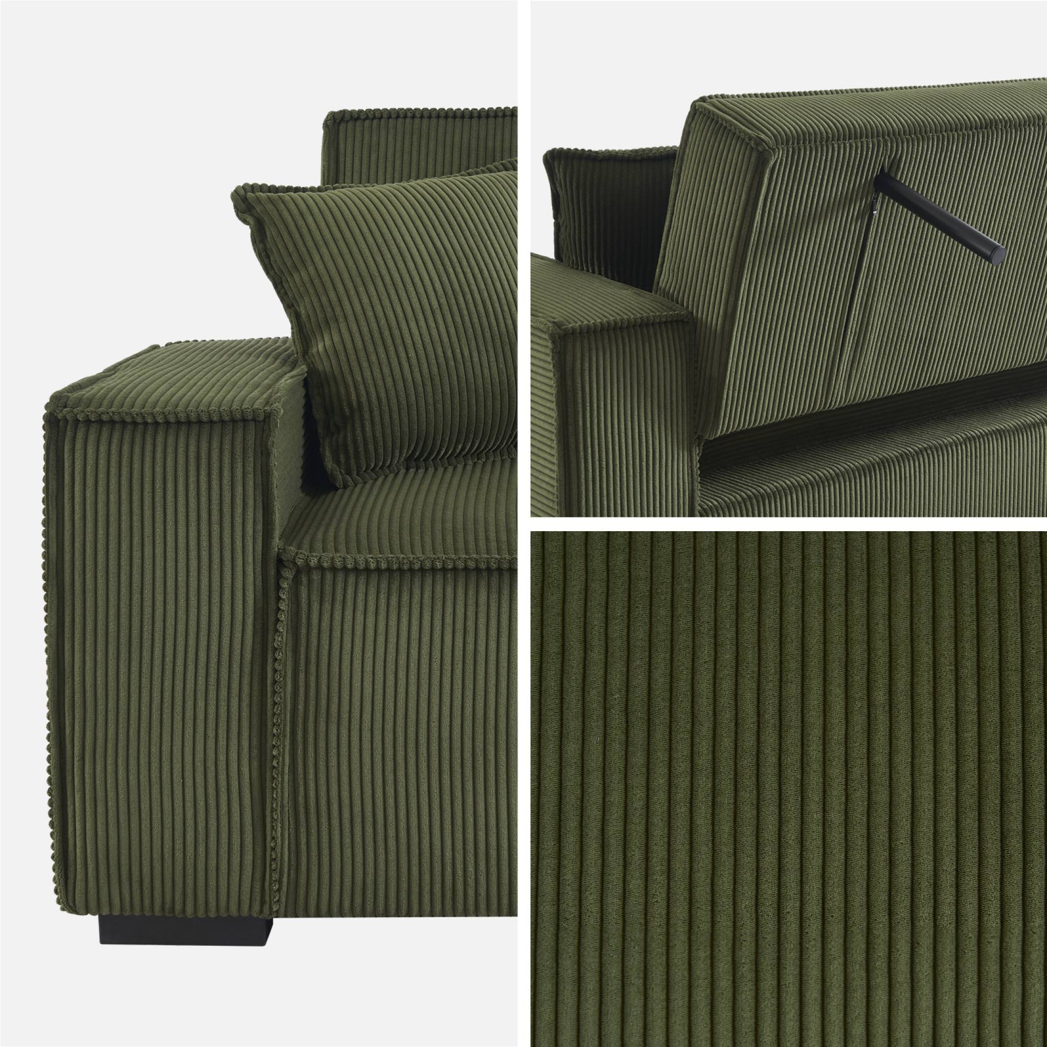 Divano letto a 3 posti in velluto a coste, kaki