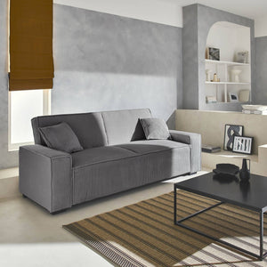 Divano letto a 3 posti in velluto a coste, grigio chiaro